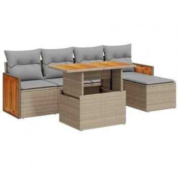 Beige Poly Rattan 6 Piece Garden Sofa Set with Cushions