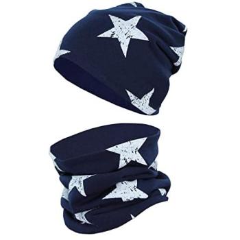 TupTam Beanie und Schal Set für Kinder, blau mit weißen Sternen