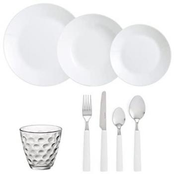 Set de 48 Piezas de Vajilla de Vidrio Blanco Brillo