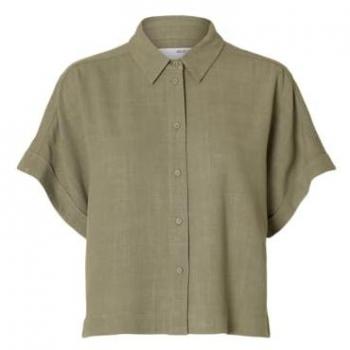 SELECTED FEMME VIVA Olijf Korte Mouwen Blouse Size 40
