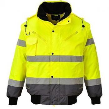 Oxford Weave 300D Class 3 High Visibility Reflective Jacket with Hood in Yellow/Grey XL