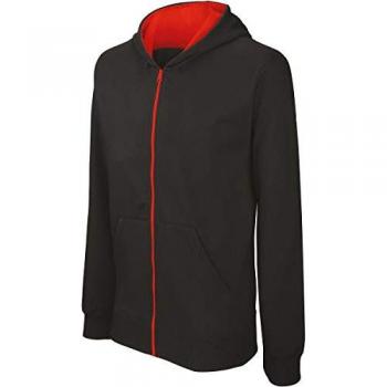 Gilet Sportif Zippé en Noir et Rouge – Capuche (K486)