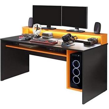 Tezaur Gaming Desk with LED in Matt Black/Orange, none