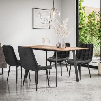 BLACK‑LEG Haydon Oak Effect Extending Table + 4 Nova Velvet Dining Chairs