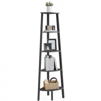 Étagère d'angle design 5 niveaux gris et noir
