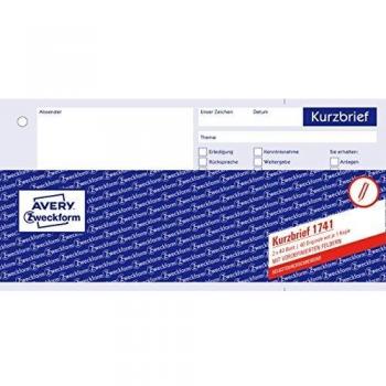 Avery Zweckform 1741 Kurzbrief, DIN A4 (1/3), selbstdurchschreibend, 2 x 40 Blatt, weiß/gelb