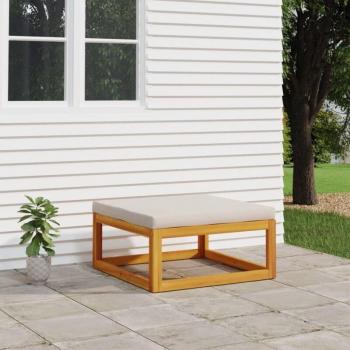 Reposapiés de jardín en madera acacia con cojín gris claro