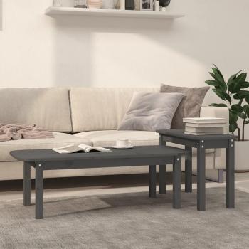 Tables basses 2 pcs en bois massif de pin Gris