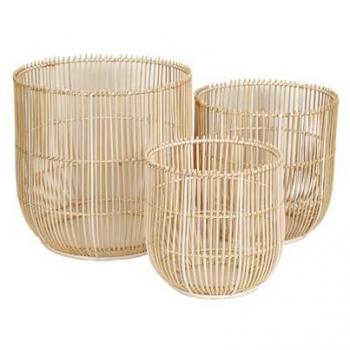 Juego de Maceteros Romimex de Ratán Natural (3 Piezas)