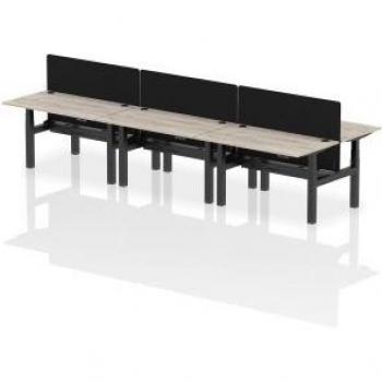 Height Adjustable 6-Person Bench Desk with Grey Oak Top and Cable Management