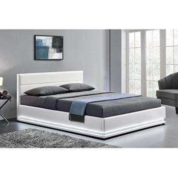 Lit Design New York en Simili Blanc avec Rangements 140 x 190 cm