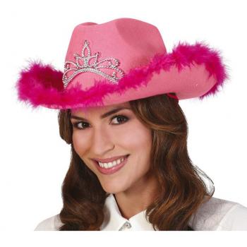 Sombrero de Vaquera Rosa con Boa