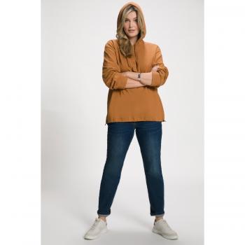 Felpa con laccetto e maniche lunghe, oversize, Donna, Marrone, Taglia 60/62, Cotone