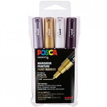 Marqueur Uni Posca Pointe Extra Fine Ronde Lot de 4