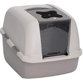 Catit Jumbo Hooded Cat Litter Box Pan Style in Warm Grey or White Tiger Pattern