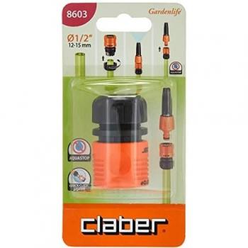 Claber Hose Connector 8603, Allows Quick and Easy Connection of Rubber Hoses, Equipped with Automatic Shut-Off System