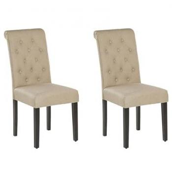 Set of 2 Glam Beige Fabric Chairs with Black Legs