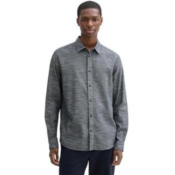 Langarmhemd TOM TAILOR Gr. XXL, N-Gr, blau (navy horizontal structure), Herren, Web, Obermaterial: 100% Baumwolle, gemustert, Hemden, mit Kentkragen