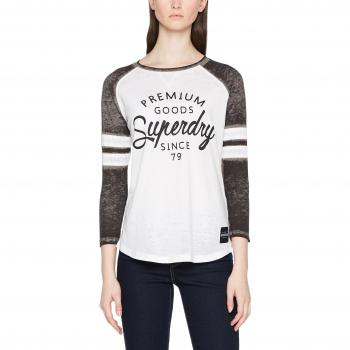 Superdry Damen T-Shirt Brooklyn Baseball, Weiß, X-Large