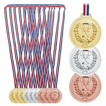 Série Relaxdays Médailles Junior – 12 pièces – Ruban et Torche de Récompense – 6 cm – Plastique – Options Bronze, Argent ou Doré