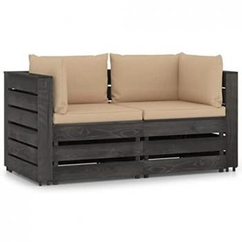 Divano da Giardino con Cuscini 2 Posti Legno Impregnato Grigio
