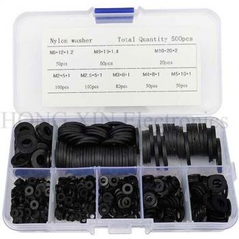 Rondelle nylon couleur noire/blanche – 500 exemplaires – tailles M2-M10 – joint plat