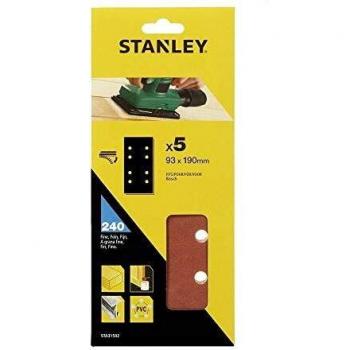 Stanley 1/3 Punch Hole Hook and Loop Velcro Sandpaper Sheets (93mm x 190mm) 240g