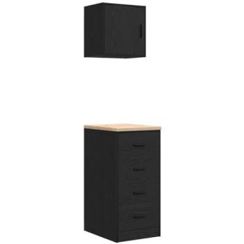 Armoires de garage compactes 2 pièces, couleur noire, bois d’ingénierie