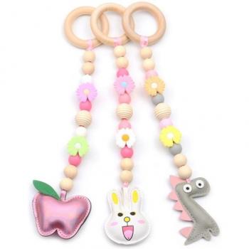 Baby Gym Frame Set with Wooden Animal Teething Accessories