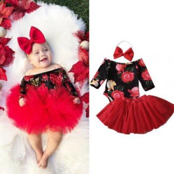 Baby Girl 3PCS Floral Print Outfit with Headband