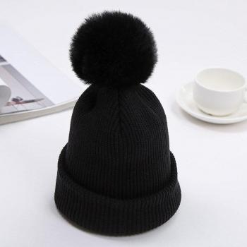 Baby Winter Knitted Hat with Faux Fur Ball