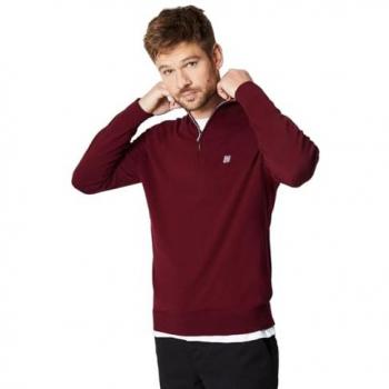 Burton Men's Cotton Rich Burgundy Half Zip Sweater