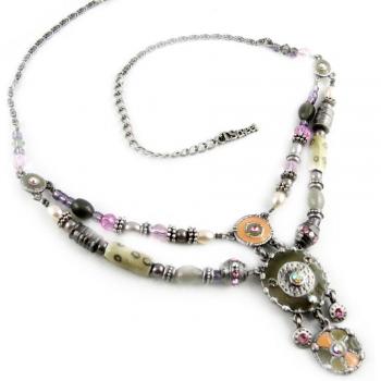 Pink Gray Mimosas Necklace by Les Trésors De Lily [E2533]