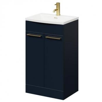 Napoli Deep Blue Vanity Unit with 2 Doors and Brushed Brass Handles