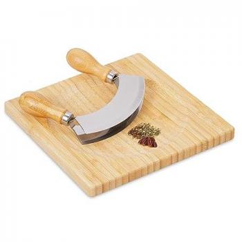 Mezzaluna Trita Erbe con Tagliere Naturale Relaxdays