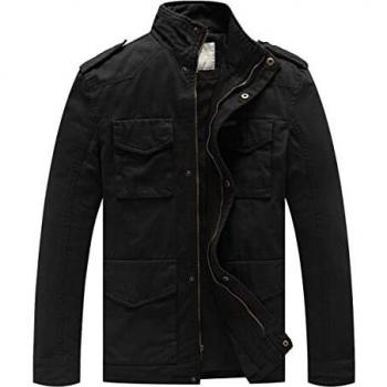 WenVen Casual Black Cotton Windproof Jacket – XL Size
