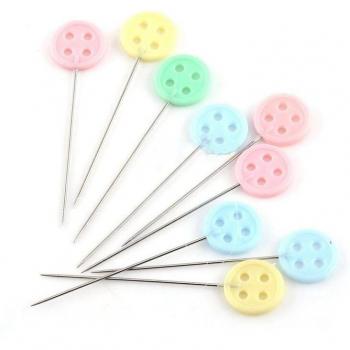 100pcs Patchwork Flower Head Pins in Mixed Colors