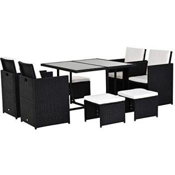 Aosom Gartenmöbelset – 8 Personen, Kunststoffgeflecht, 4 Drähte, schwarze Rattan‑Optik