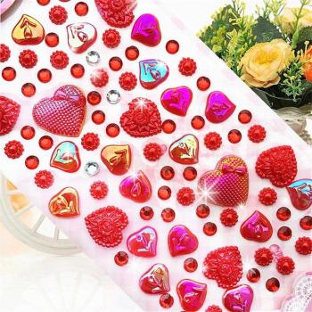 Hojas adhesivas de corazón con piedras acrílicas para niños