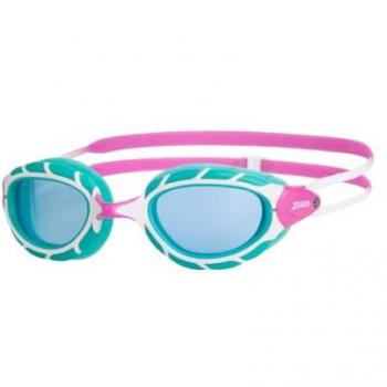 Gafas de natación Zoggs Predator Junior, características: diseño unisex para jóvenes de 6 a 14 años, color rosa/turquesa y lentes transparentes azules