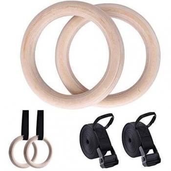 Seutgjie Fitness‑Ringe aus Holz, 32 mm – mit verstellbaren Nylonstreifen