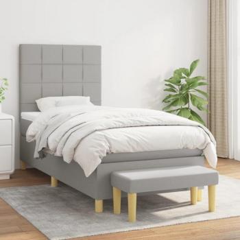 Cama box spring tela gris claro 80x200 cm