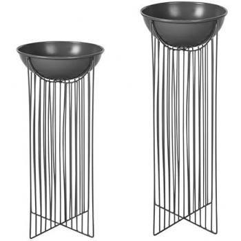 Set of 2 Black Metal Round Plant Stands