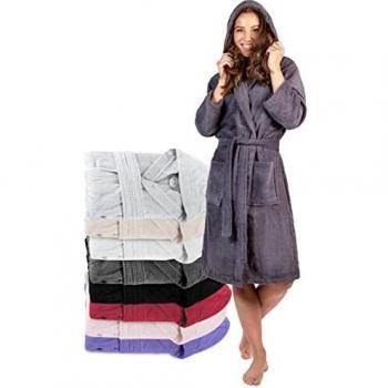 Vestaglia Donna Cappuccio in Spugna certificata Oeko‑Tex, cintura
