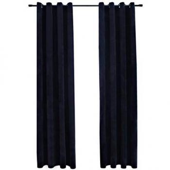 Blackout Curtains, 2 panel set, Velvet Material, Ring Finial, Dark Gray, 140x245 cm