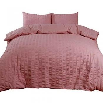 Highams Seersucker Duvet Cover Set, Blush Pink