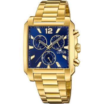 Reloj Lotus Square Series 18853/2 Azul Correa De Acero Inoxidable 316l, Hombre