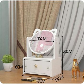 Portable Wooden Makeup Mirror with DIY Assembly and Large Storage Box for Women