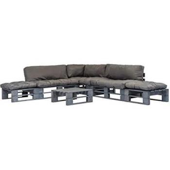 VidaXL Outdoor Sitzset – Paletten mit Kissen, 6‑teilig, Grau-Holz