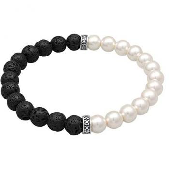 KUZZOI Lava Perlen Bead Steinarmband 925 Silber für Herren